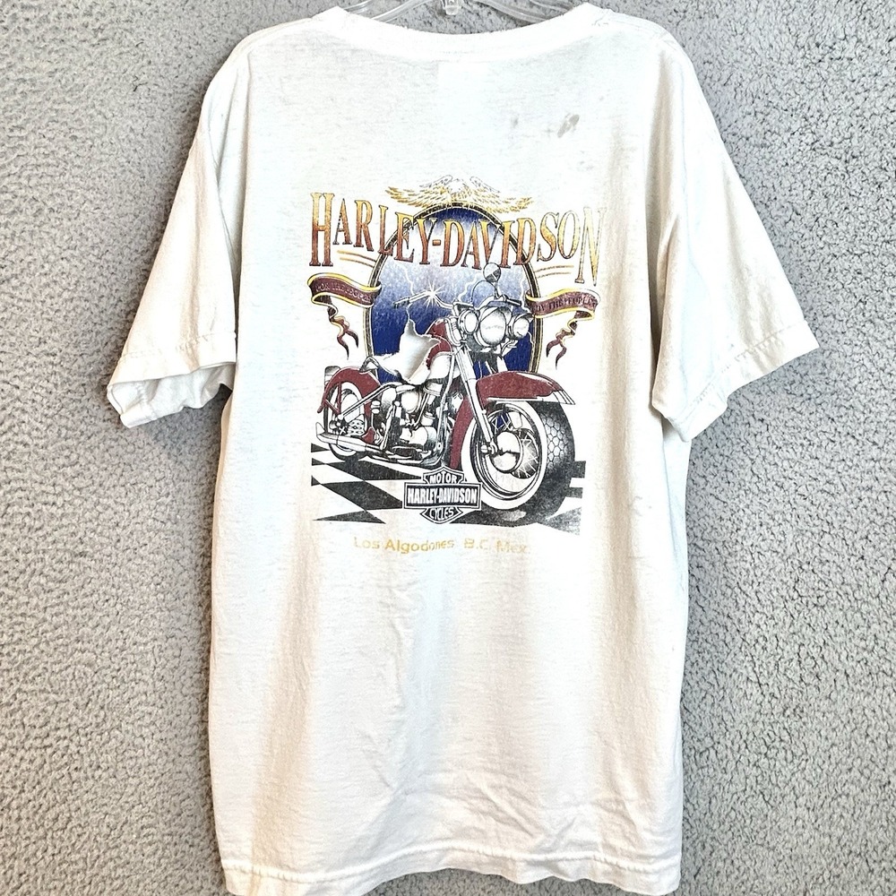 Vtg Harley Davidson Biker T-Shirt XL Algodenes, Mexico Double Sided Worn Wear